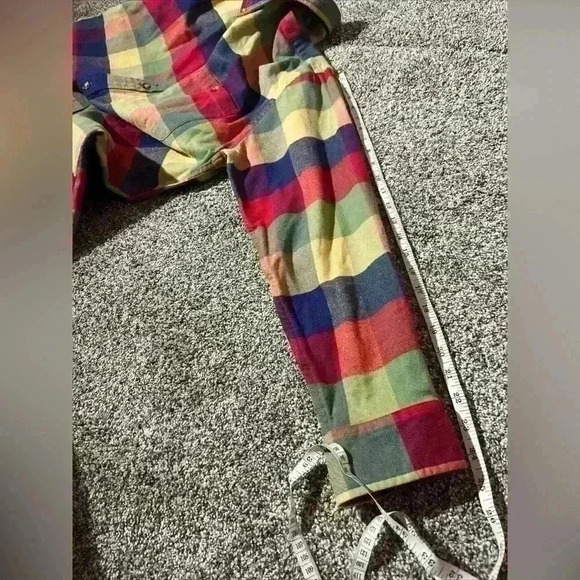 Orvis Mens Flannel Shirt L Green Blue Red Plaid Cotton Button Down Collar - Picture 7 of 8